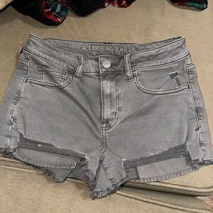 American Eagle High-Rise Shortie Gray Jean Shorts